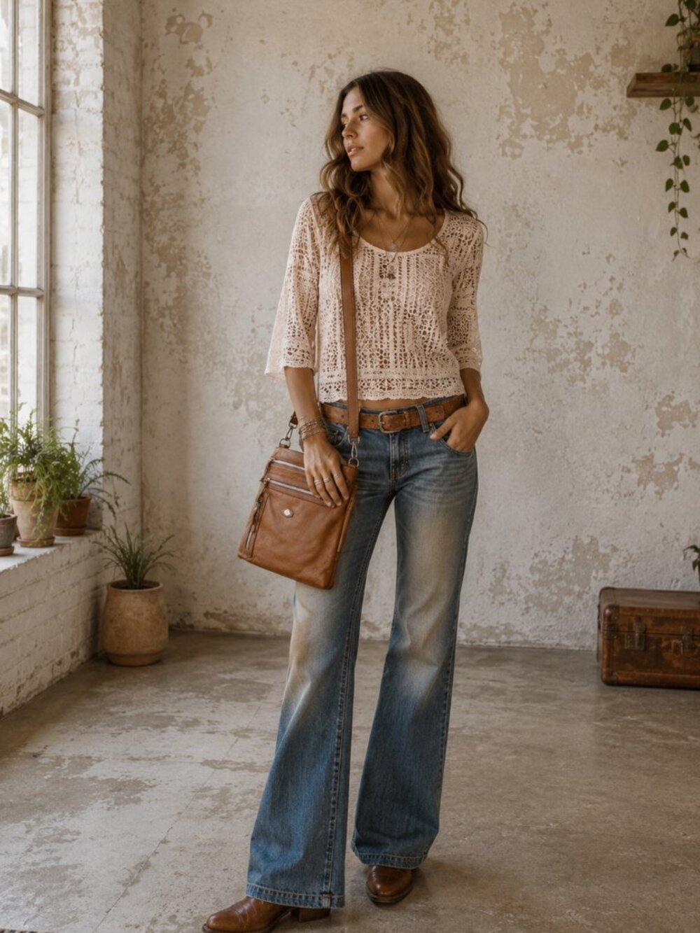 The Trend rich cognac leather crossbody bag